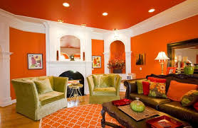 Orange Ceiling Colors For Living Room With Orange Wall And Brown Sofa Living Room Orange Orange Living Room Paint Living Room Paint Color Ideas Orange
