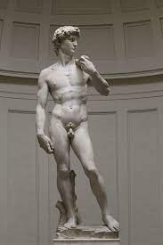 It is a 14.0 ft marble statue depicting the biblical hero david, represented as a standing male nude. David Michelangelo Simple English Wikipedia The Free Encyclopedia