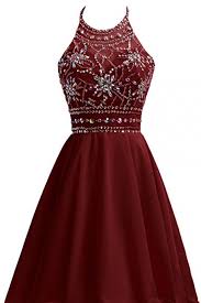 Burgundy Chiffon Homecoming Dresses For Juniors Halter Prom Party Ball Gowns Formaldresses Promotion Dresses Formal Dresses For Teens Evening Dress Sleeveless