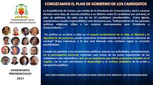 11/01/2021 los partidos políticos que participarán en las elecciones del 11 de abril detallaron las principales acciones de su plan de gobierno que pretenden ejecutar si reciben el respaldo ciudadano en las urnas. Iglesia De Cuenca Sur Twitter Estaremos Presentando El Plan De Gobierno De Cada Uno De Los Candidatos Presidenciales