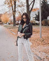 Black And White Plaid Pants With A Black Leather Jacket Visit Daily Dress Me At Dailydressme Com For More In Black Women Fashion Fashion Trendy Winter Fashion