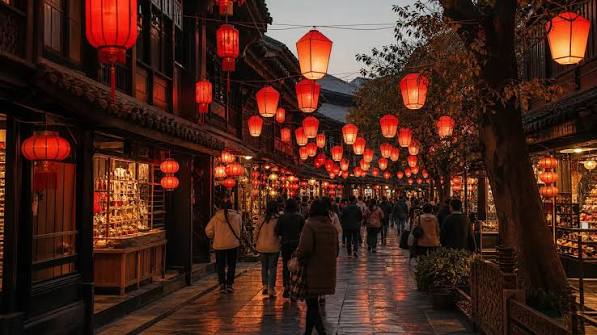 Jinli Ancient Street ao Entardecer