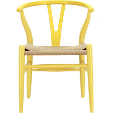 A chair has sturdy quite thick gently curved angular legs and a tall vertically slatted backrest with a wide top rail. Yellow Wishbone Chair Wooden Dining Chairs Wood Arm Chair Woven Chair