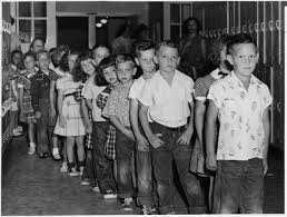 In 1954, polio vaccine trials began. Here's a photo of elementary school  students waiting in line to receive the vaccine. : r/OldSchoolCool