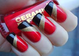 Black And Red Design Nails Amazing And Easy Black Nail Art Designs For Eid Red And Gold Nails Black Nail Designs Tape Nail Art