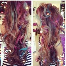 Great for long or short, blonde or brown hair. Trendy Hair Color Highlights Messy Brown Curls With Strands Of Hair Streaked With Pastel Hair Chalk Beauty Haircut Home Of Hairstyle Ideas Inspiration Hair Colours Haircuts Trends