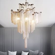 Large Foyer Hotel Lobby Chandeliers Sliver Golden Aluminium Chain Mid Century Deco Traditional Chandelier Lighting Fixtures Chandeliers Aliexpress