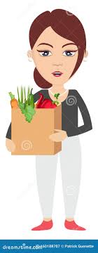 Woman Holding Bag with Groceries, Illustration, Vector Stock Vector