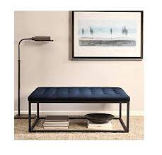 Claude monet 'corner of the garden' hand painted oil reproduction sale: Renate Elegant Navy Upholstered Contemporary Linen Coffee Table Ottoman Buy Online In Andorra At Andorra Desertcart Com Productid 17920932