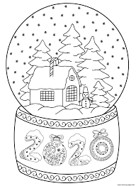 Engelchen in der schneekugel ausmalen. 2020 Happy New Year Snow Globe House Coloring Pages Printable