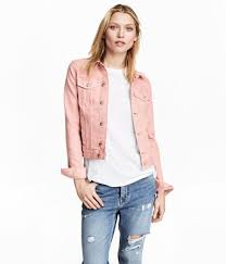 Light Pink Jacket In Washed Denim With Metal Buttons Collar Buttons At Front Chest Pockets With Fla Pink Jacket Outfit Pink Denim Jacket Denim Jacket Women