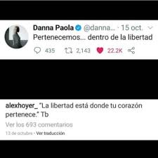 Las pistas de un nuevo romance salieron a la luz pues al parecer danna paola está estrenando novio y se trata de alex hoyer quien también es cantante y. Las Pistas Del Nuevo Romance De Danna Paola La Misma Ropa Mensajes Cripticos Desde Twitter Y Fiestas En Comun Infobae