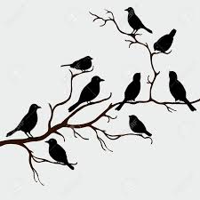 Bird Cartoon Pictures Black And White Cute Black Birds On A Branch In 2020 Bird Silhouette Black Bird Silhouette Clip Art