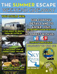Check Out This Awesome Giveaway From Sky River Rv Pismo Coast Village And The Pismo Coast Village Grill Travel Fun Stay The Night Rv Rental
