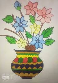 Water Colour Flower Pot Colorful Drawings Art Drawings For Kids Watercolor Flowers Flower line drawings drawing flowers cosmos flowers flower doodles botanical drawings zen doodle zentangle patterns colorful drawings line art. water colour flower pot colorful