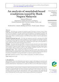 Malaysian islamic finance at cross roads following its recent sukuk default, the imdb corruption scandals con. Pdf An Analysis Of Maá¹£laá¸¥ah Based Resolutions Issued By Bank Negara Malaysia