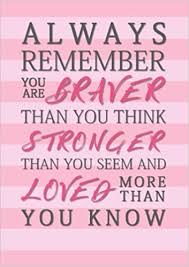 You are braver than you believe, stronger than you seem, and smarter than you think. Always Remember You Are Braver Than You Think Stronger Than You Seem And Loved More Than You Know A5 Academic Planner With Motivational And Inspirational Quotes Pewter Penelope 9781975867638 Books Amazon Ca