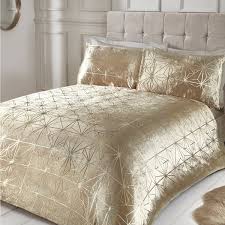 Get up to $100 in rewards! Foil Printed Geo Crushed Gold Velvet Luxury Duvet Cover And Pillowcase Set