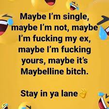 People make mistakes / finding that everything breaks / and it always is the same, gotta find someone to blame / 'cause these errors that we make / 'cause we're all human Maybe I M Single Y Maybe I M Not Maybe I M Fucking My Ex Maybe I M Fucking Yours Maybe It S Maybelline Bitch Stay In Ya Lane