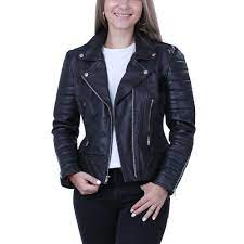 Women Ebony Quilted Black Biker Leather Jacket Leather Jackets Women Leather Jacket Cafe Racer Leather Jacket