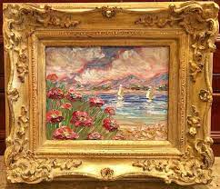 The frame for the painting, covered in gold leaf, was made by the architect josef hoffmann. Kadlic Art Impasto Oil Painting Flowers Sailboats Seascape Gold Frame Courtland Jewels
