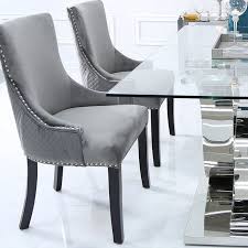 Grey Velvet Dining Chair With Studded Trims And Ring Knocker Back Dining Chairs Velvet Dining Chairs Gray Dining Chairs