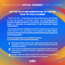 The education system in the philippines is more focus on memorization skills rather than on the essential skills such as. On The Pilot Implementation Of Limited Face To Face Classes Department Of Education