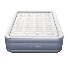 Langria Plush Flocked Elevated Air Mattress With Easy Inflate Built In Electric Pump Comfortable Water And Tear Resistant Adjusta Air Mattress Mattress Air Bed