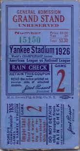 1926 World Series Cardinals At Yankees Game 2 World Series Tickets World Series Yankees