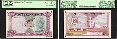 Bank negara malaysia uses several printers in a deliberate policy to obtain notes at a competitive rate. Numisbids Stack S Bowers Ponterio August 2018 Hong Kong Auction Sess A D Lot 50288 Malaysia Bank Negara Malaysia 1000 Ringgit Nd 1967 72 P 6s