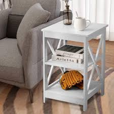 Stylish side table with golden framethis glass side table not only provides you with a stable storage surface on which you can present a vase with magnificent red roses. Btm White End Table Nightstand Sofa Side Table Storage Shelves With 3 Tiers Bedside Table For Living Room Bedroom Office Kitchen Buy Online In Japan At Desertcart Jp Productid 188594379