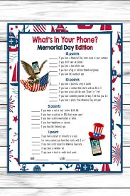 Memorial Day Party Phone Game Printable Teens Adults Party Activity Instant Download Memorial Day Games For Senior Citizens Memories