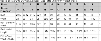 International Size Chart Misses Miss Petite Plus Size