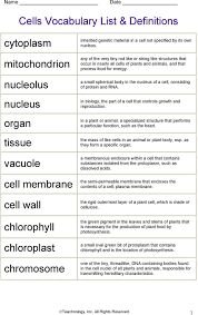 Plant cells are more similar in size and are typically rectangular or cube shaped. Cells Vocabulary List Definitions Pdf Free Download