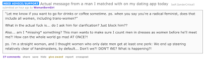 Invite your dating app boo to try something new with you! Triggered Terf Blocks Man On Dating App For Questioning Her Transphobia Gendercynical