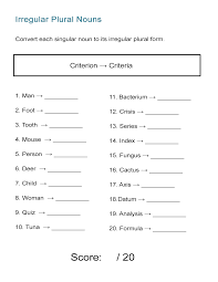 It can be used as a poster. Irregular Plural Nouns Worksheet All Esl