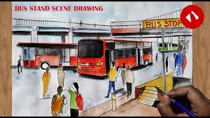 3 bus stop design elements. Bus Stand Drawing With Watercolors Bus Stop Drawing Easy Youtube