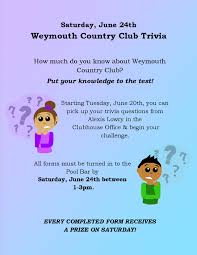 If you fail, then bless your heart. Kids Activity Weymouth Trivia Weymouth Country Club 2017 06 24