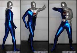 Blue And Silver Shiny Metallic Pepsi Man Cosplay Costume Zentai Halloween Suit Halloween Suits Pepsi Man Cosplay Costumes