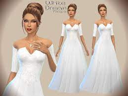 White Dream Wedding Dress By Paogae At Tsr Sims 4 Updates Sims 4 Dresses Sims 4 Wedding Dress Sims 4 Prom Dress