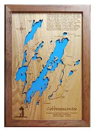 Amazon Com Cobbosseecontee Lake Maine Framed Wood Map