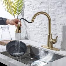 Choose from single bowl and double installations for additional space and functionality depending on your needs. Single Handle Brushed Gold Kitchen Sink Faucet Pull Down Sprayer Dealskitchenbath
