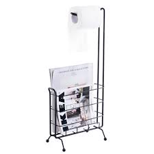 Made of metal, with long pocket for favorite. Reviews For Basicwise Metal Toilet Paper Holder With Magazine Rack In Black Qi003489 The Home Depot