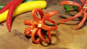 How To Make A Chilli Flower Fire Bloom Garnish Vegetable Carving Fruit And Vegetable Carving Fruit Carving