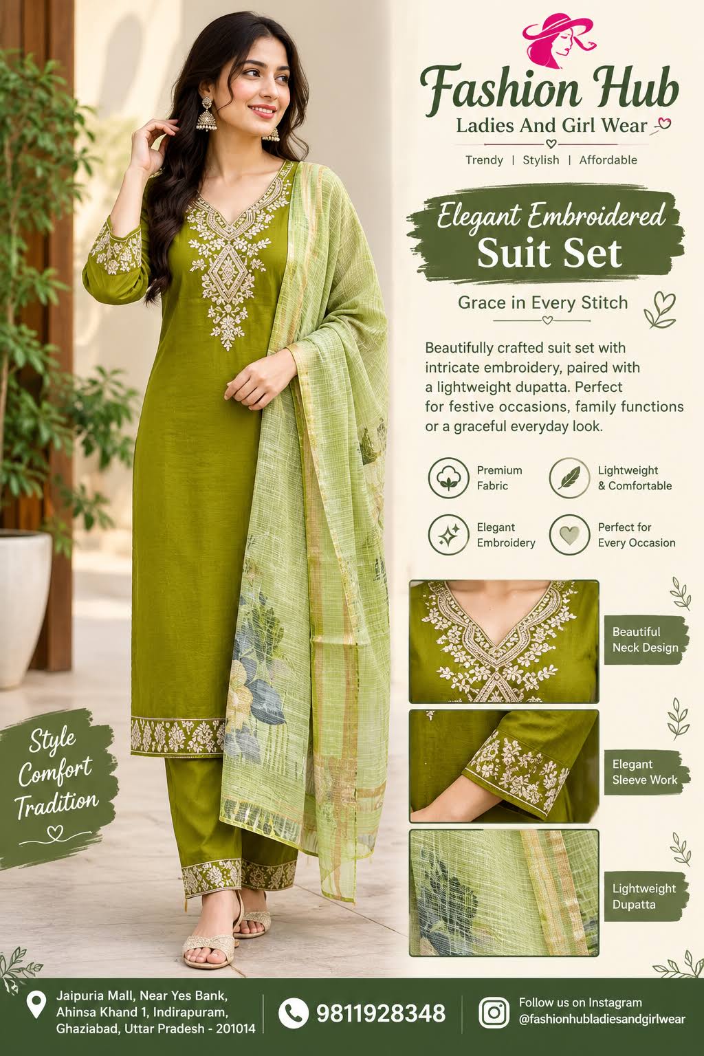 Olive Green Elegant Embroidered Suit Set product image