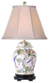 Blue and white ginger jar with lid as lamp foxglove antiques galleries. In Stock Chinese Porcelain Bird And Floral Motif Temple Jar Table Lamp 29 Asian Table Lamps By William Sung Houzz