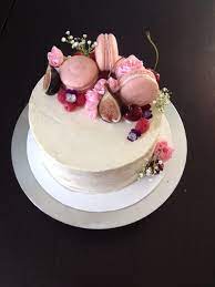 The shells of these macarons are pretty basic but what gives these macarons their birthday cake flavour is the filling. Champagne Rose Raspberry Cake With Fresh Fruit Flowers And French Macarons Www Gsbakery Com Fruit Birthday Cake Custom Desserts Raspberry Cake