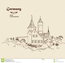 Mittelalterliche Europaische Schlosslandschaft Zeichnen Sie Gezogene Skizze Des Alten Gebaudes Mit Turm An Stock Abbildung Illustration Von Skizze Europaische 76421205
