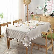 Subscribe now to get more cool design ideas. Amzali Stripe Tassel Tablecloth Cotton Linen Stain Resistant Dust Proof Waterproof Table Cover For Kitchen Dinning Farmhouse Goals