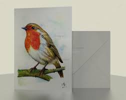 Black And White Bird With Red Breast Uk Robin Christmas Card 7x5 British Garden Birds Print Of Watercolour Pencil Drawing Blank Inside Envelope Included Bird Drawings Pencil Drawings Bird Prints